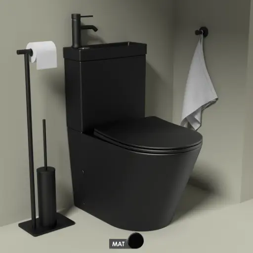  Wc au sol avec lave main intégré et vidage, Noir mat,  Intégral 2