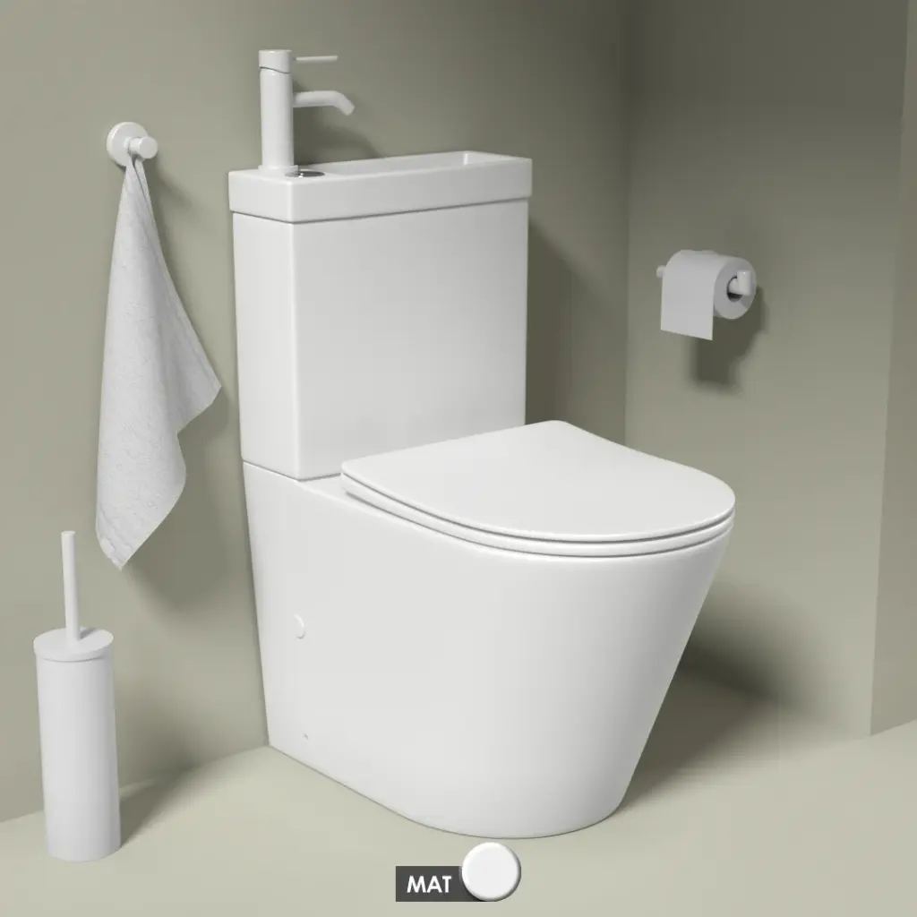  Wc au sol avec lave main intégré et vidage, Blanc mat,  Intégral 2 
