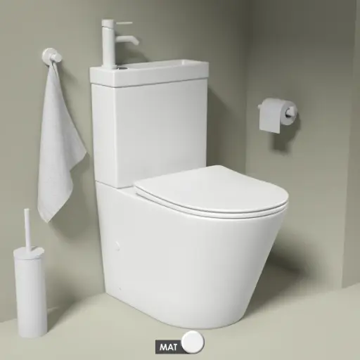  Wc au sol avec lave main intégré et vidage, Blanc mat,  Intégral 2 