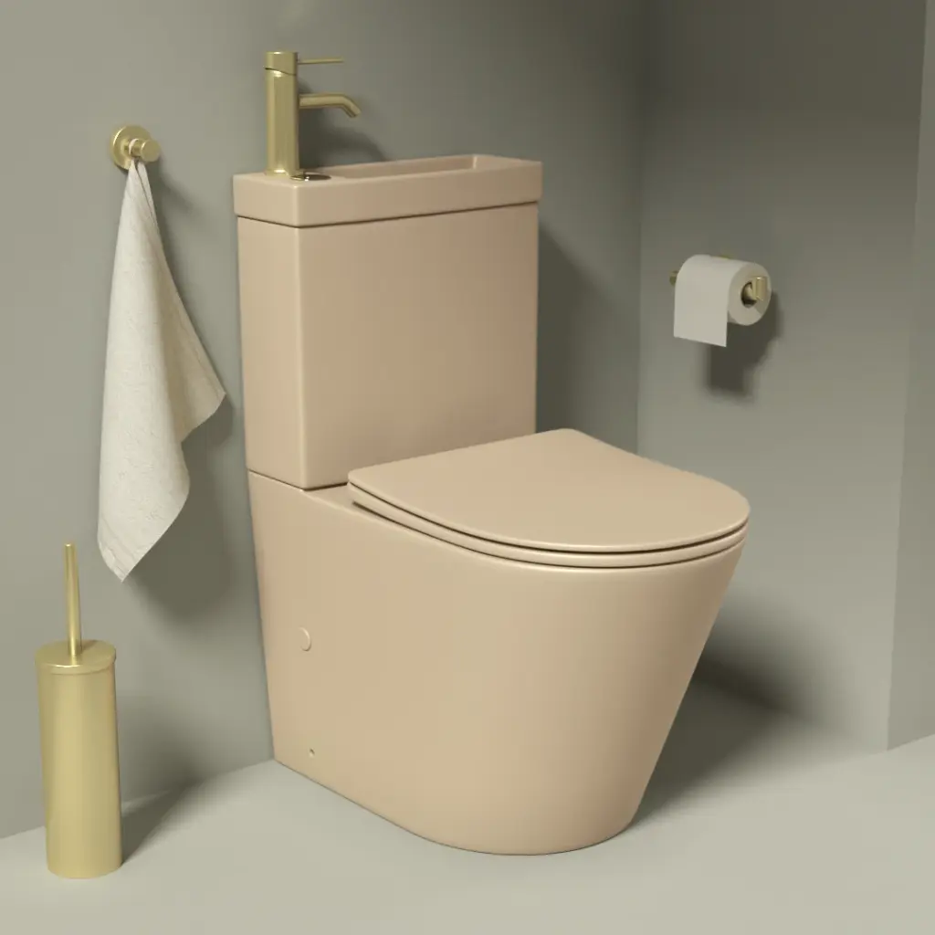  Wc au sol avec lave main intégré et vidage, Beige mat,  Intégral 2  