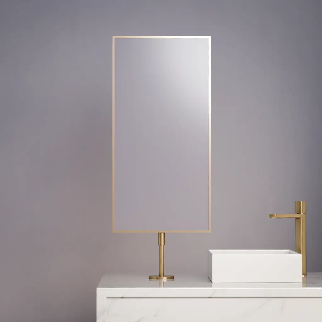 Miroir fixation sur plan 40x80 avec tube réglable 60cm, doré brossé, Chatelet