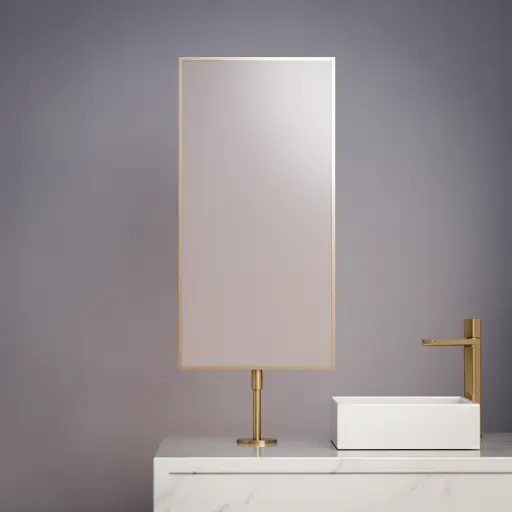 Miroir fixation sur plan 40x80 avec tube réglable 60cm, doré brossé, Chatelet