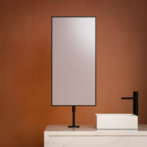 Miroir fixation sur plan 40x80 avec tube réglable 60cm, noir mat, Chatelet