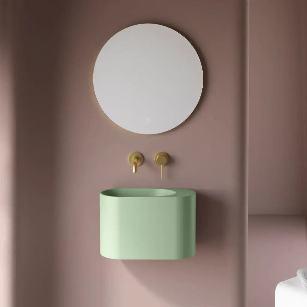 Lave-mains 43 x 22 cm, sans trou de robinet, vert menthe mat, Ovalo 