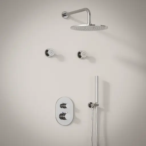 Composition mitigeur thermostatique encastré avec buses de massage, Chrome, Chatelet