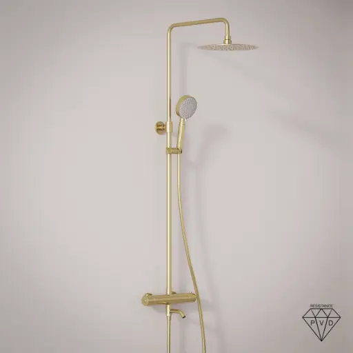 Colonne bain douche thermostatique, douchette multifonction doré brossé, Châtelet