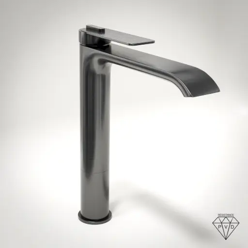 Robinet mitigeur lavabo surélevé, gun métal, Carbone 