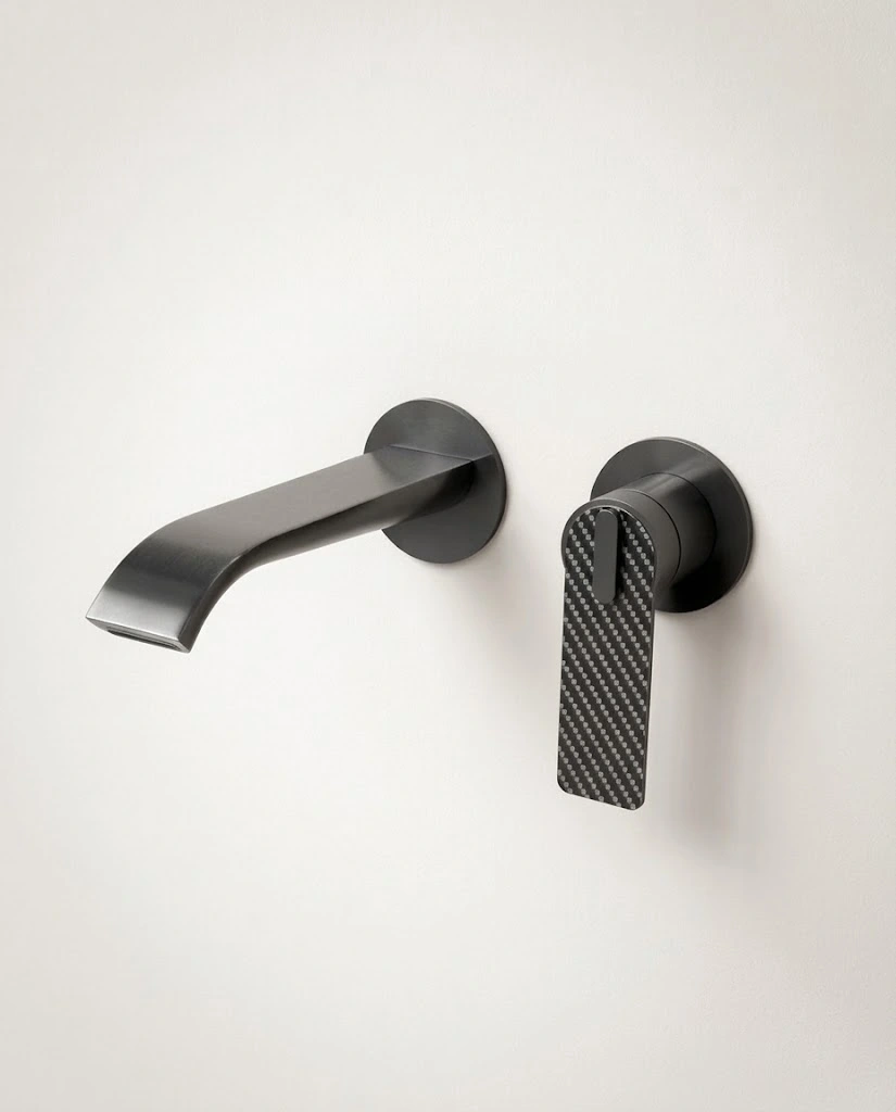 Robinet mitigeur lavabo encastré, gun métal, Carbone  
