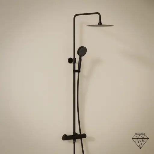 Colonne de douche thermostatique, douchette multi-jets, noir brossé PVD, Châtelet