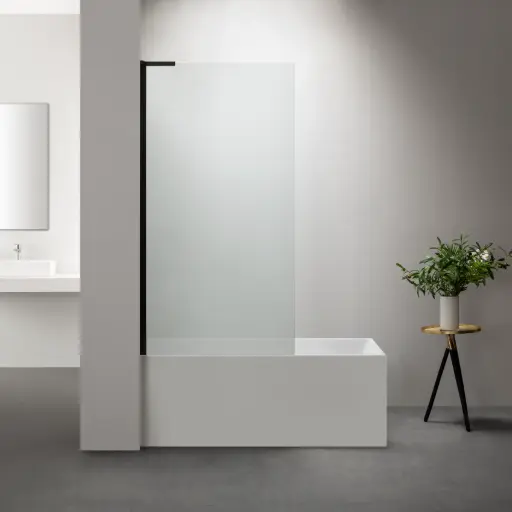 Pare bain fixe 80 cm, verre transparent, profilé noir mat, Nauta