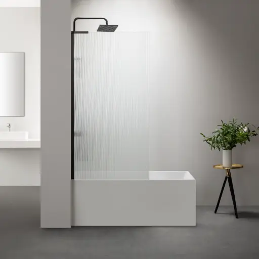 Pare bain fixe 80 cm, verre cannelé, profilé noir mat, Nauta