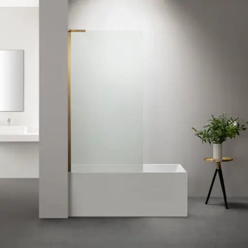 Pare bain fixe 80 cm, verre transparent, profilé doré brossé, Nauta