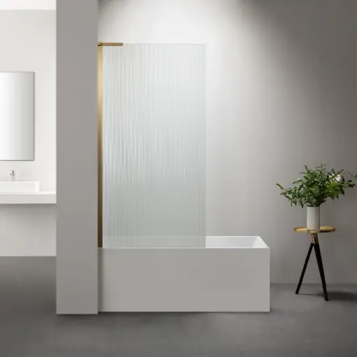 Pare bain fixe 80 cm, verre cannelé, profilé doré brossé, Nauta