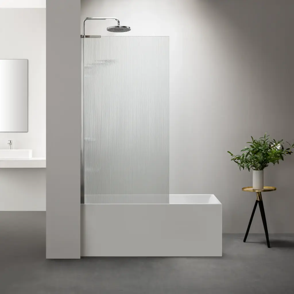 Pare bain fixe 80 cm, verre cannelé, profilé chromé, Nauta