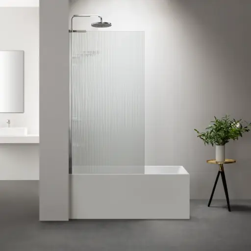 Pare bain fixe 80 cm, verre cannelé, profilé chromé, Nauta