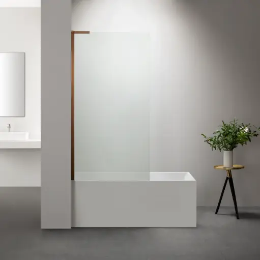Pare bain fixe 80 cm, verre transparent, profilé doré rose brossé, Nauta