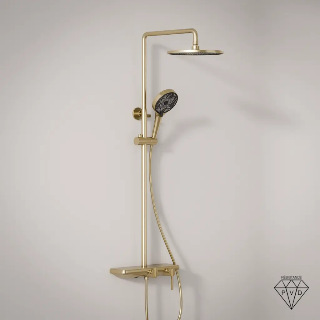 Colonne de douche ou bain douche, avec mitigeur mécanique, 3 voies, Doré brossé, Rivoli 