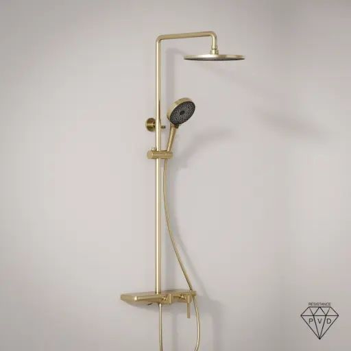 Colonne de douche ou bain douche, avec mitigeur mécanique, 3 voies, Doré brossé, Rivoli 