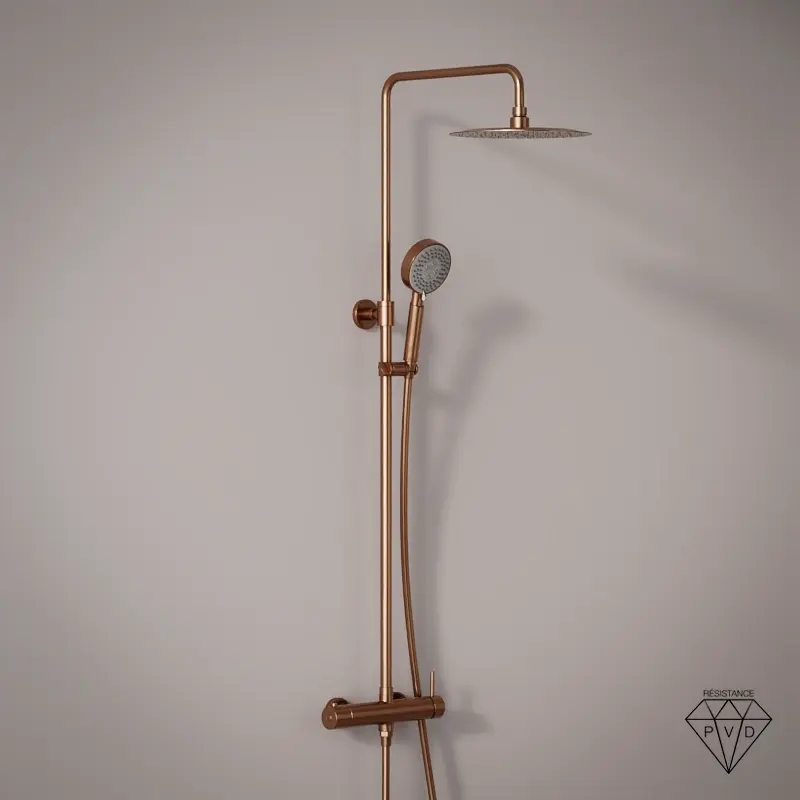 Colonne de douche mitigeur, Ø25cm, douchette ronde 3 voies, inox doré rose brossé, Châtelet III 