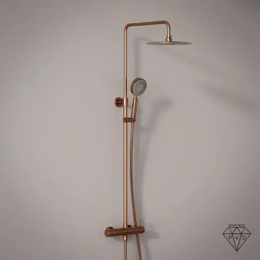 Colonne de douche mitigeur, Ø25cm, douchette ronde 3 voies, inox doré rose brossé, Châtelet III 