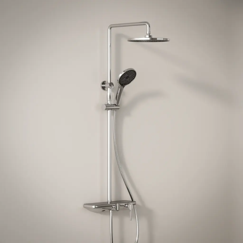 Colonne de douche ou bain douche, avec mitigeur mécanique, 3 voies, plaque verre miroir, chrome, Iéna  