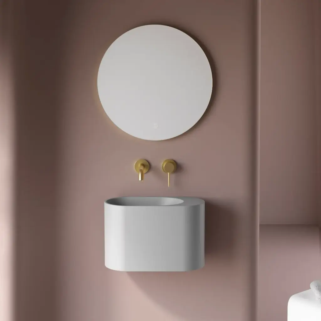 Lave-mains 43 x 22 cm, sans trou de robinet, gris clair mat, Ovalo