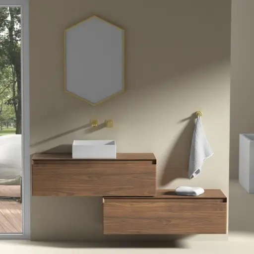 Meuble vasque et/ou Meuble de rangement indépendant, 100x40 cm, bois Noyer, Aurélien  