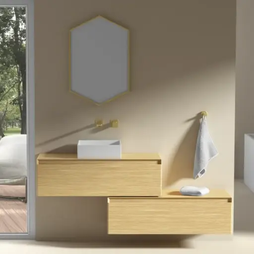 Meuble vasque et/ou Meuble de rangement indépendant, 100x40 cm, chêne clair, Aurélien   