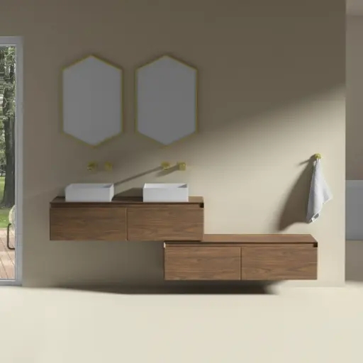 Meuble vasque et/ou Meuble de rangement indépendant, 120x40 cm, bois Noyer, Aurélien   