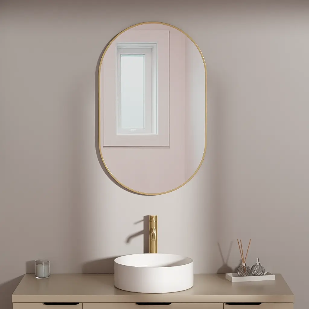 Miroir 50x80, bord fin doré brossé, Oblong  