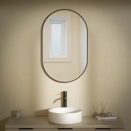 Miroir 50x80, bord fin noir mat, Oblong  
