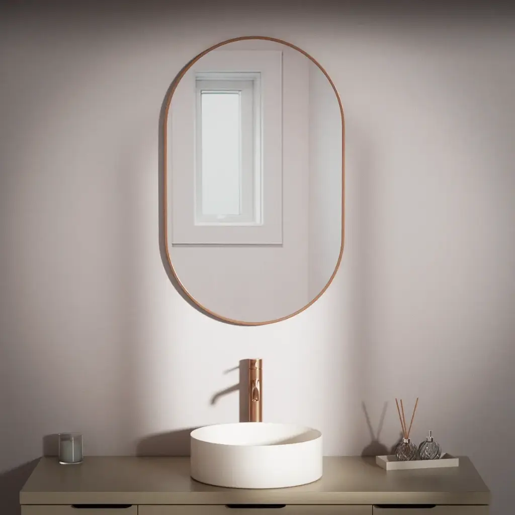 Miroir 50x80, bord fin or rose mat, Oblong   