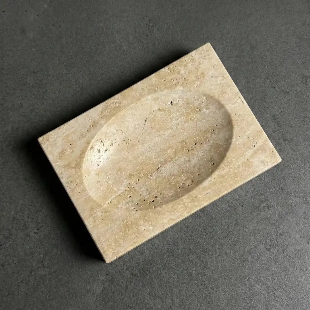 Porte savon à poser, véritable travertin beige, Petra 