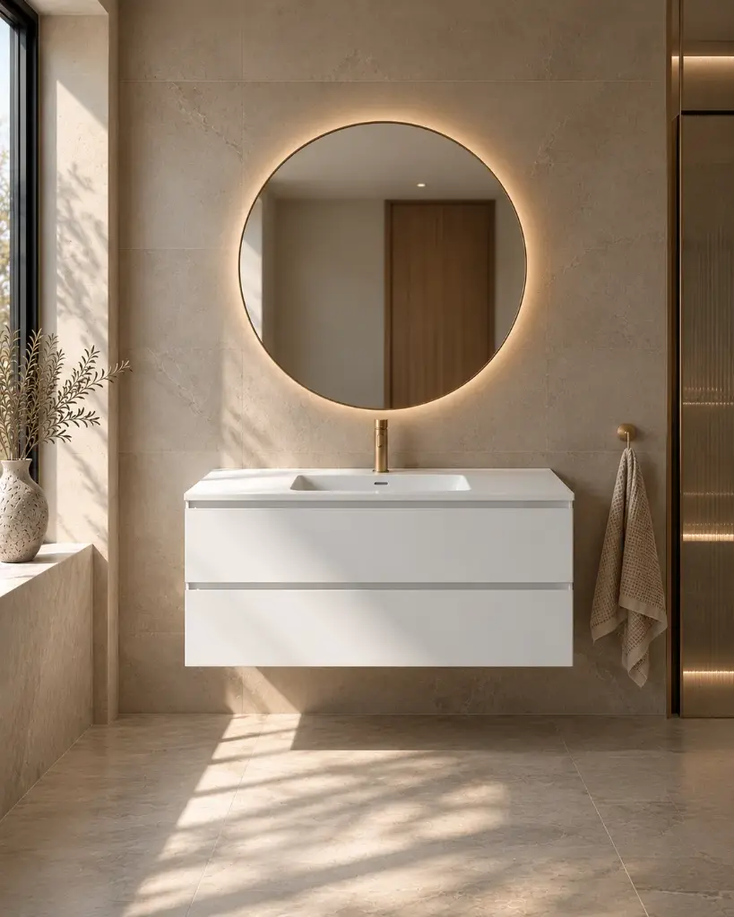 Meuble suspendu 120cm, 2 tiroirs, blanc mat, et plan vasque céramique blanc mat, One 