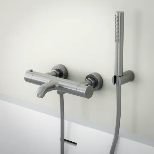 Mitigeur thermostatique bain-douche, inox brossé, avec prolongateur 30mm, Châtelet   