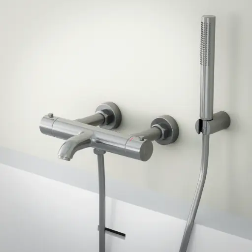 Mitigeur thermostatique bain-douche, inox brossé, avec prolongateurs 60mm, Châtelet   