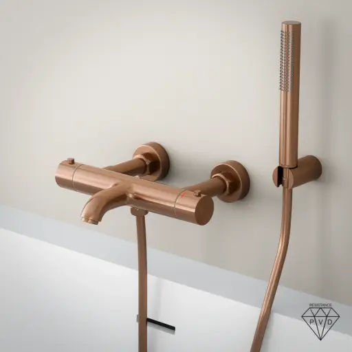 Mitigeur thermostatique bain-douche, doré rose brossé, avec prolongateurs 60mm, Châtelet   