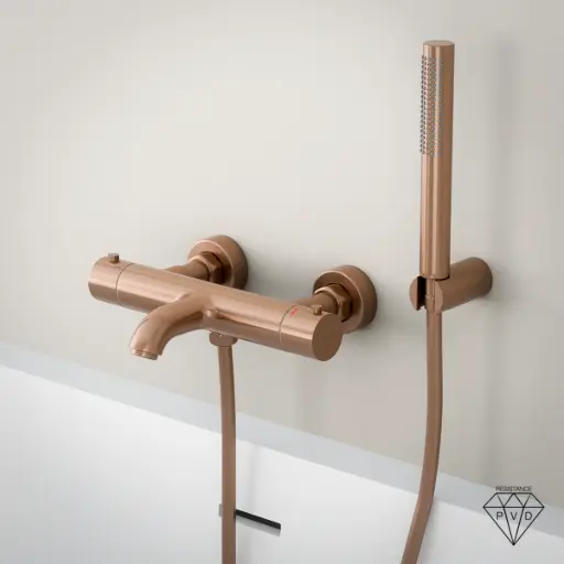 Mitigeur thermostatique bain-douche, doré rose brossé, avec prolongateur 30mm, Châtelet    