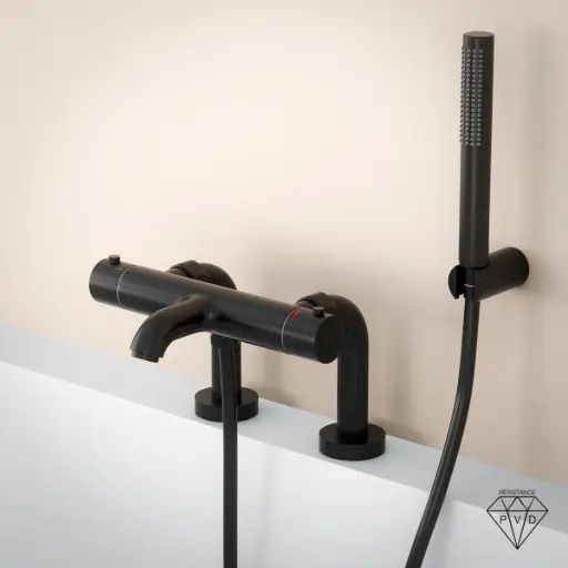 Mitigeur thermostatique bain-douche, noir brossé, avec colonnettes, Châtelet   