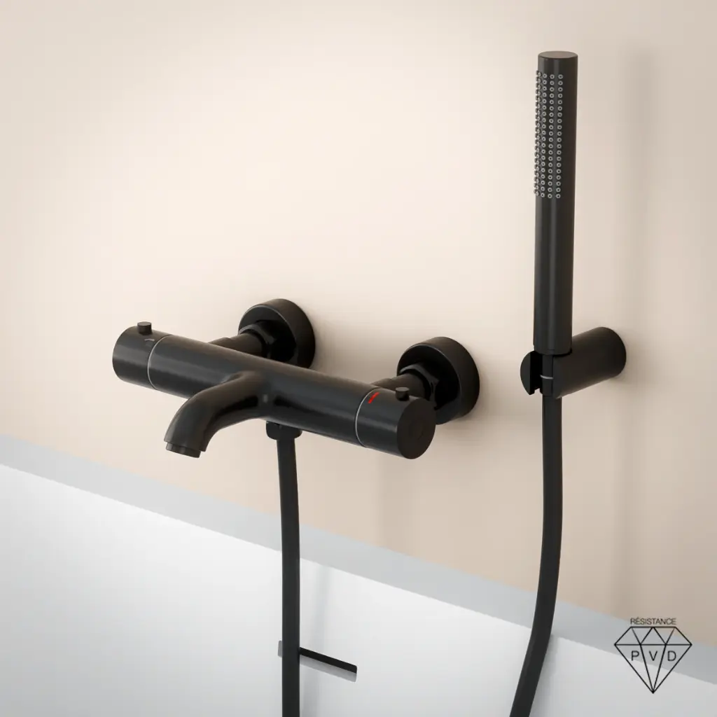 Mitigeur thermostatique bain-douche, noir brossé, avec prolongateurs 30mm, Châtelet    