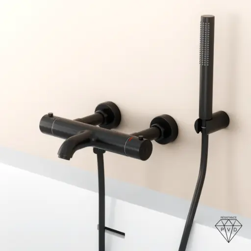 Mitigeur thermostatique bain-douche, noir brossé, avec prolongateurs 60mm, Châtelet     