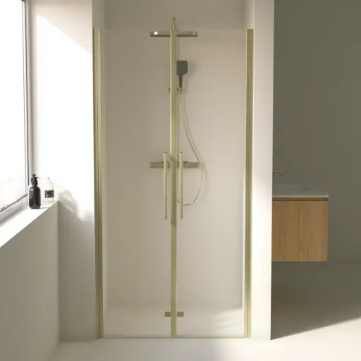 Porte de douche saloon, Sur-mesure de 58 à 95,5 cm, Doré brossé, Regia 