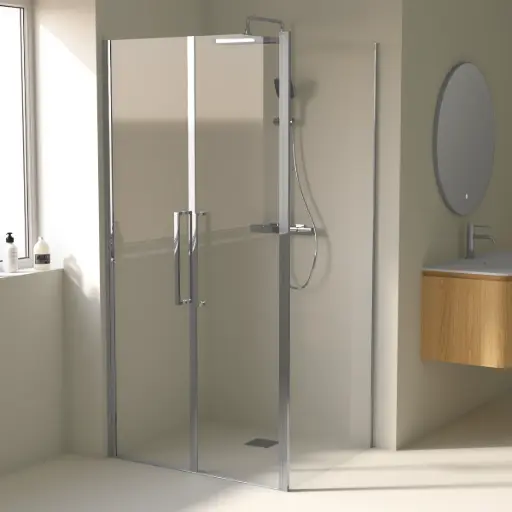 Cabine de douche saloon, sur-mesure de 58 à 95,5 cm avec retour fixe, Chrome, Regia 