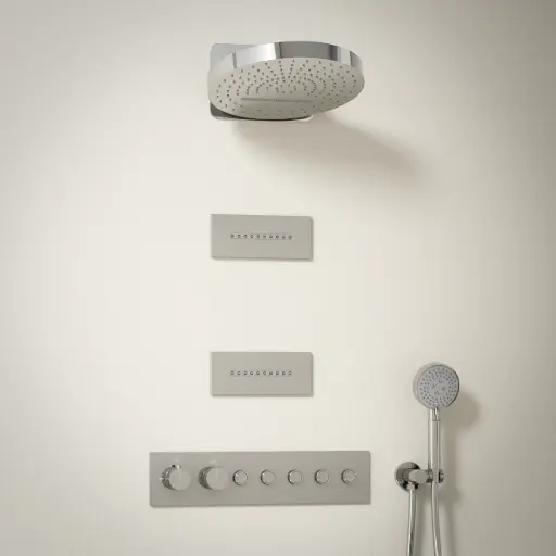 Douche thermostatique, ciel de douche cascade et pluie avec buses hydromassantes, chromé Châtelet