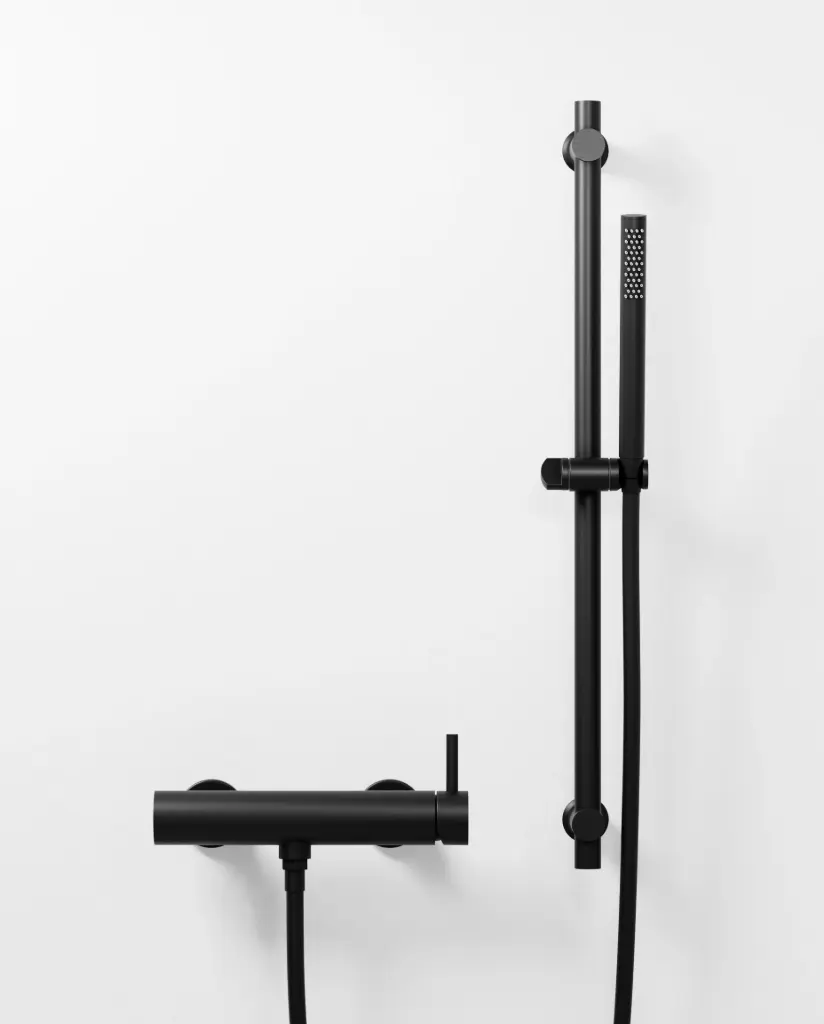 Mitigeur douche externe, barre et douchette tube, Noir brossé, Chatelet
