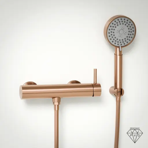 Mitigeur douche externe, douchette ronde, Doré rose brossé, Chatelet