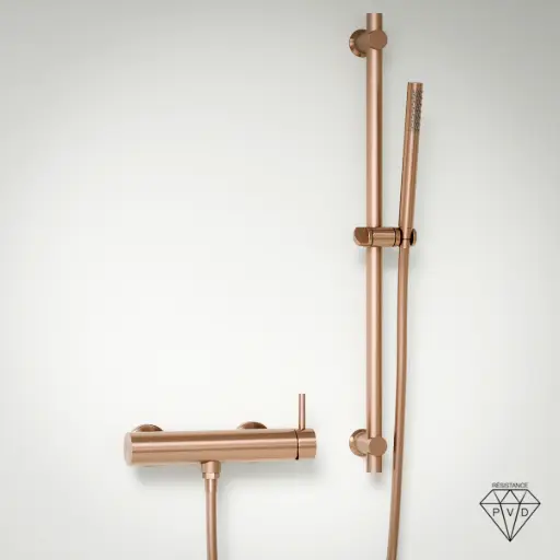 Mitigeur douche externe, avec barre, douchette tube, Doré rose brossé, Chatelet