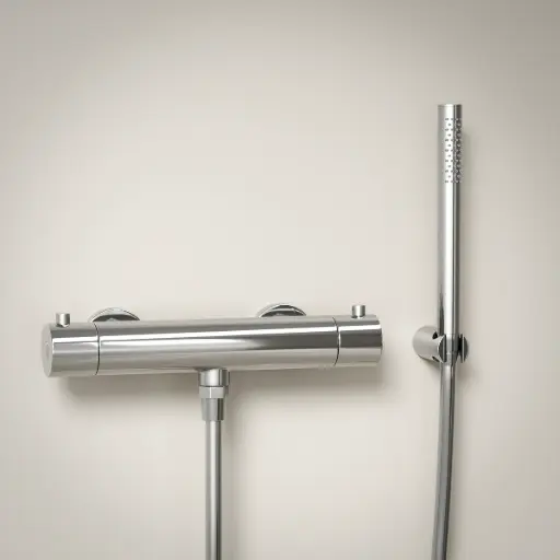 Robinet mitigeur thermostatique de douche, douchette tube, chromé, Chatelet 