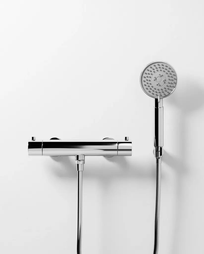 Robinet mitigeur thermostatique de douche, douchette ronde, chromé, Chatelet 