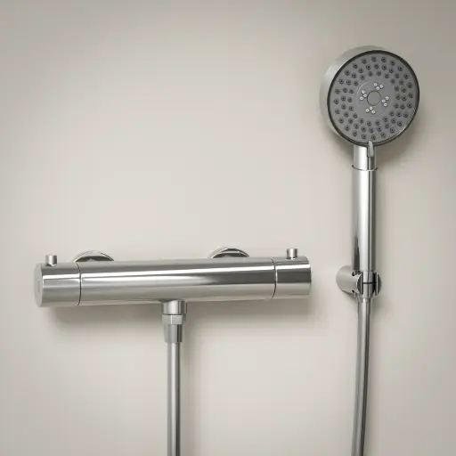 Robinet mitigeur thermostatique de douche, douchette ronde, chromé, Chatelet 